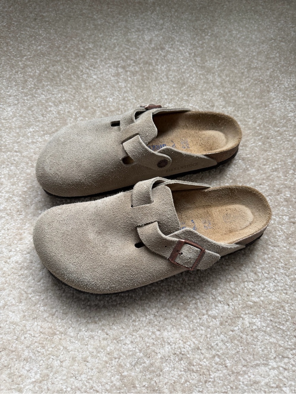 Birkenstock Suede Clog Mules in Taupe Size 39